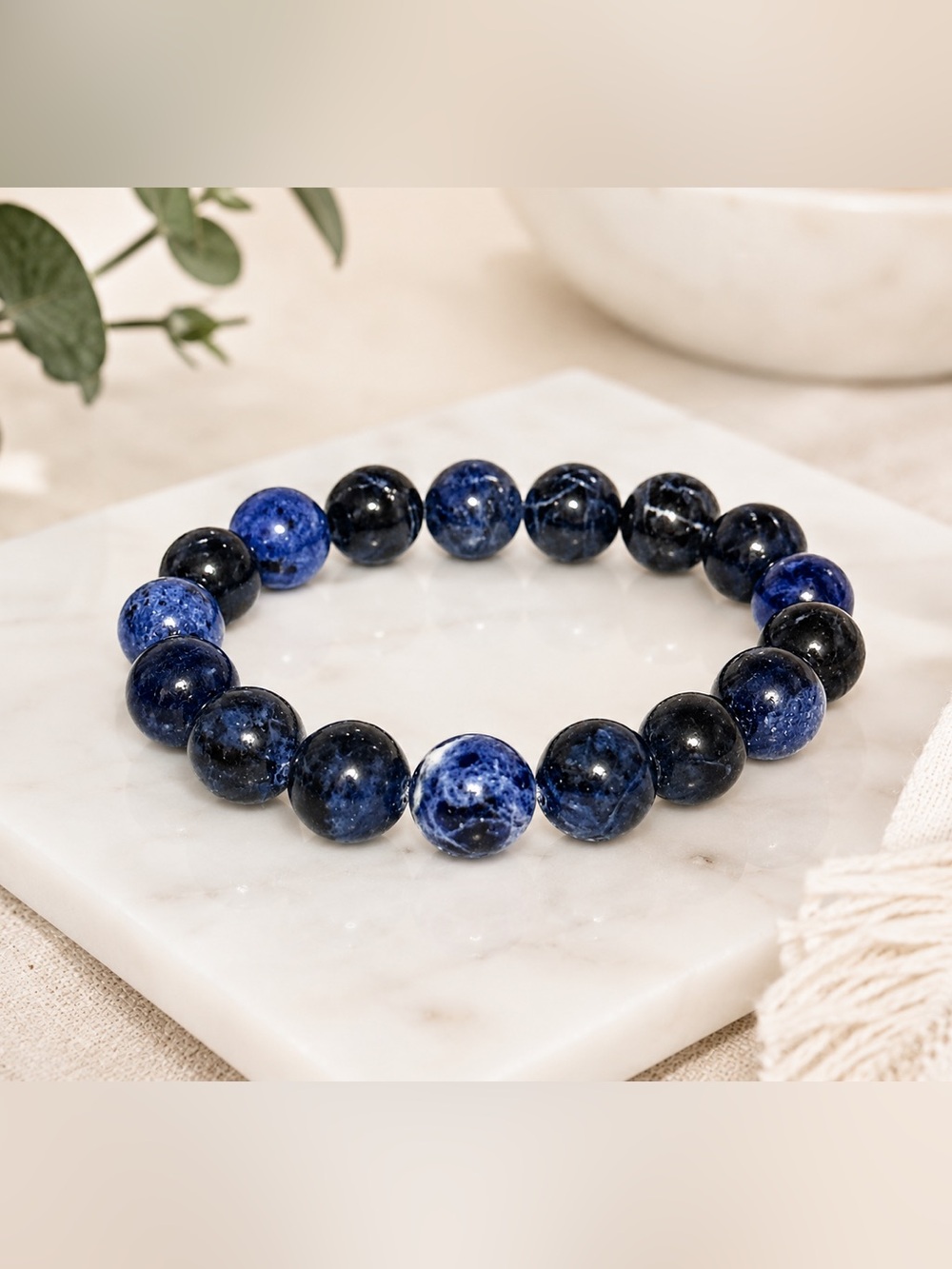 Blue Sodalite Beaded Stretch Bracelet - Women Jewelry